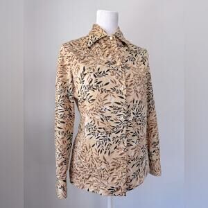 Vintage ‘70s Leaf Print Long Sleeve Collared Button Down Blouse